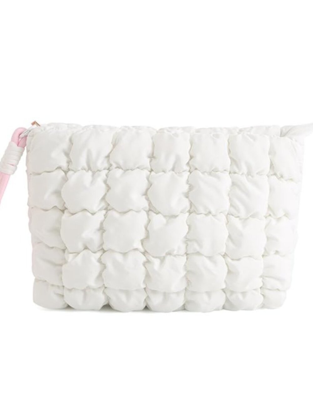 Quilted Puffer Makeup Bag Wristlet Strap Cotton Cosmetic Travel Pouch